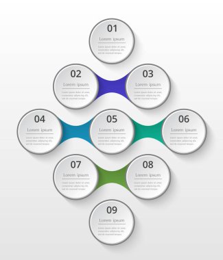 Bilgi grafikleri şablonu. Diyagram, grafik, sunum ve grafik için metaball. 9 seçenek, parça, adım veya süreç içeren iş konsepti.