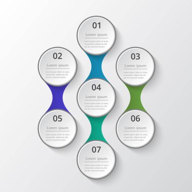 Infographics şablonu. Diyagramı, grafik, sunum ve grafik için Metaball. İş kavramı 7 seçenekleri, parçalar, adımları veya işlemleri ile.