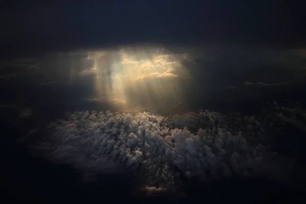 Aerial view of warm color cloud with light ray and sun beam — Stock Photo, Image