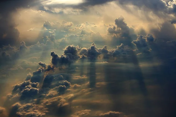 Aerial view of warm color cloud with light ray and sun beam — Stock Photo, Image