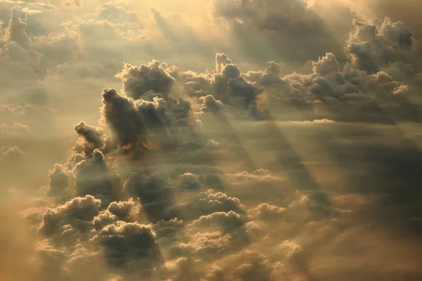 Aerial view of warm color cloud with light ray and sun beam — Stock Photo, Image