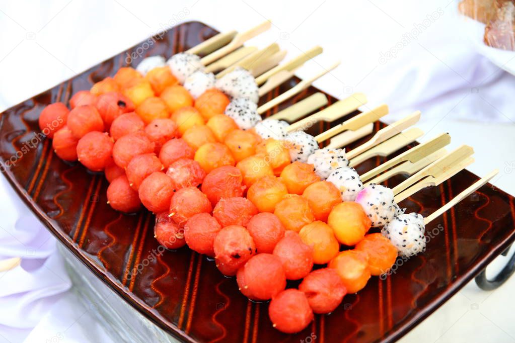assorted fruits plate arrange in barbecue style