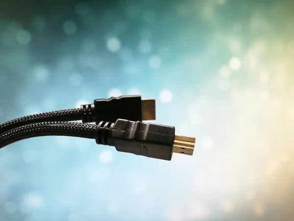 Shot van de HDMI-kabel op de achtergrond bokeh sluiten — Stockfoto