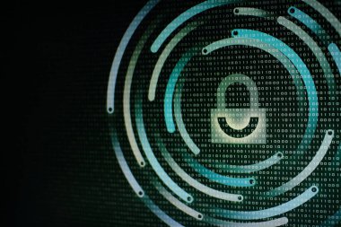 İkili bilgisayar ekran - bilgisayar veri koruma üzerindeki kilit beyaz grafik sembolü. Internet iş siber güvenlik sistemi kavramı