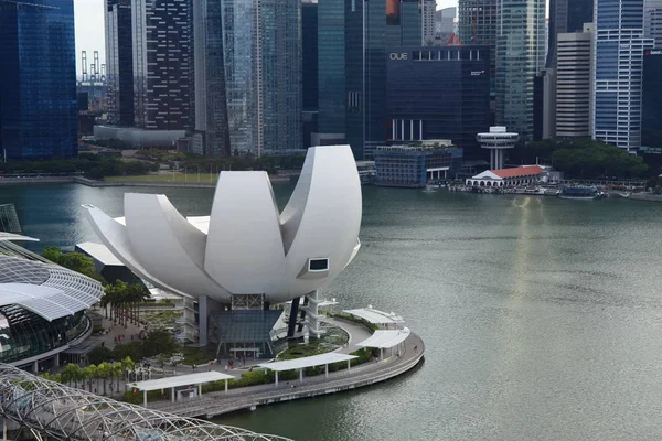 Singapur-26 Ağustos 2017. Gece görüş-in sanat Bilim Müzesi, Marina bay, Singapur. Singapur ana turistik bölgede bina benzersiz Lotus şekli.