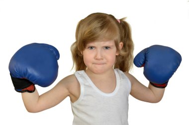 Boks eldivenleri, küçük bir kız (çocuk, çocuk). 