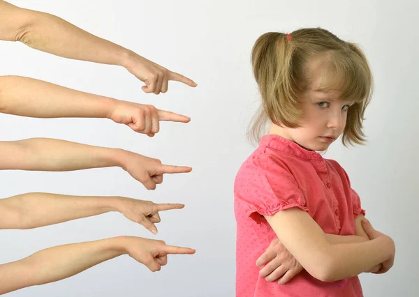 Many Hands Pointing Fingers Child Kid Outcast Conceptual Photography — Stock Photo, Image