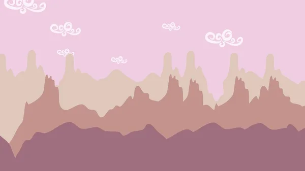 Cartoon background with mountain and clouds, abstract backdrop