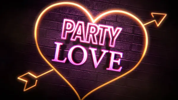 Closeup Party Love text and romantic heart on Valentines day shi