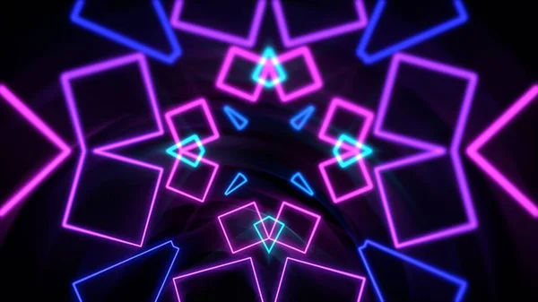 Colorful neon geometric shape in space, abstract background. Elegant and luxury dynamic club style 3D illustration