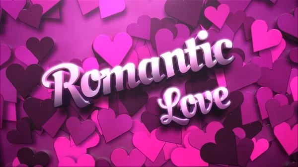 Closeup Romantic Love text and romantic heart on Valentines day shiny background. Luxury and elegant style 3D illustration for holiday