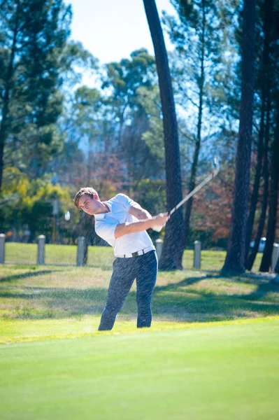 Golfista hraje čip ránu na green — Stock fotografie