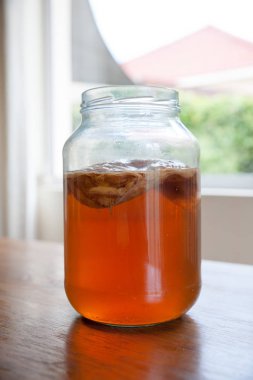 Kombucha çayı cam kavanozda