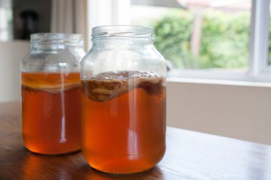 Kombucha çayı cam kavanozda
