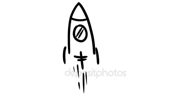 Запуск ракеты. Кадр за кадром, нарисованная вручную анимация . — стоковое видео