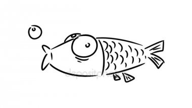 Komik karikatür balık. Çizilen çizgi film animasyon el.