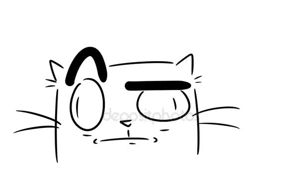 Rolig Tecknad Katt Ansikte Handritad Animering — Stockvideo