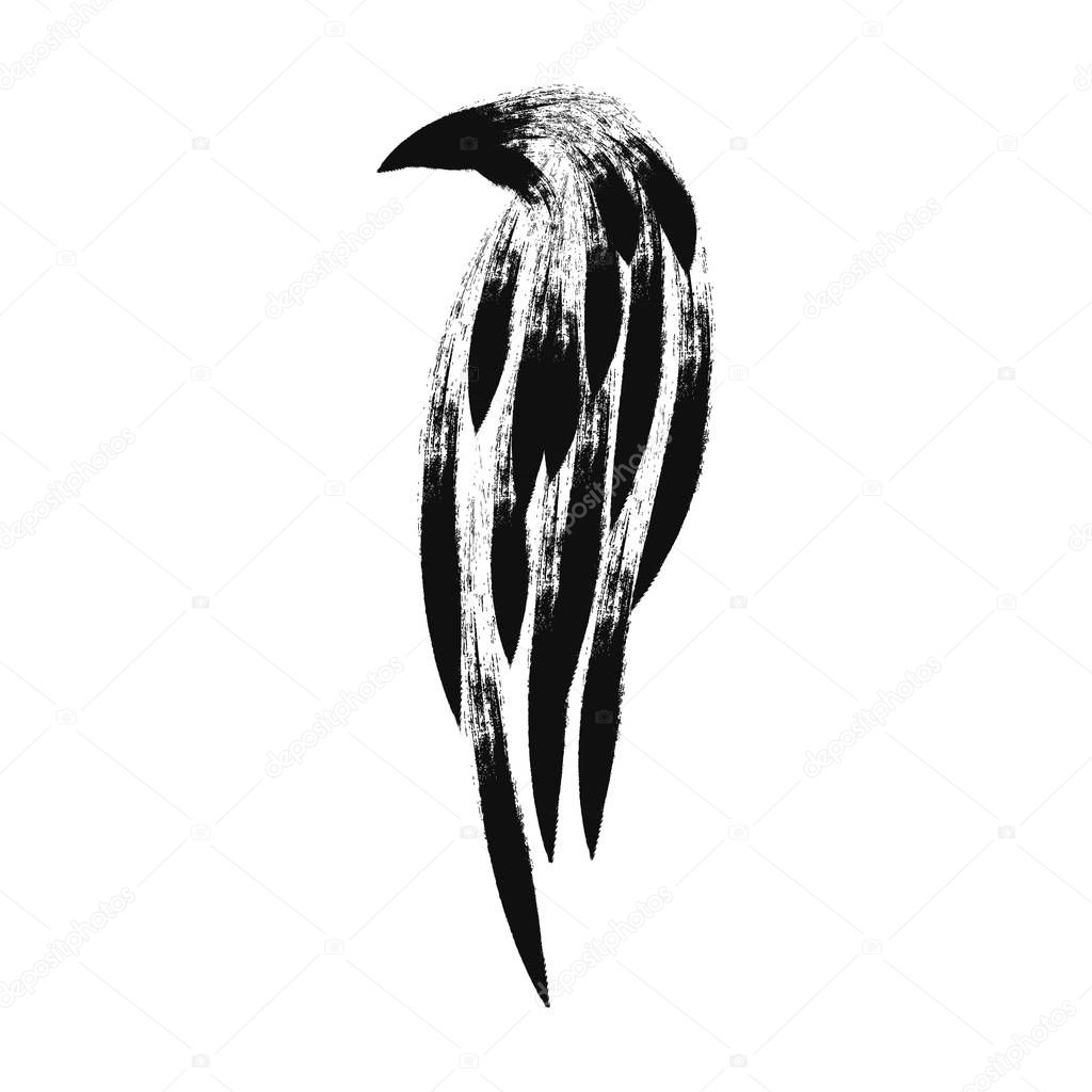 Crow hand drawn monochrome tattoo. Black bird vector flat illustration isolated on white background.