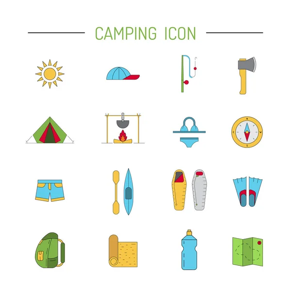 Camping icona contorno — Vettoriale Stock