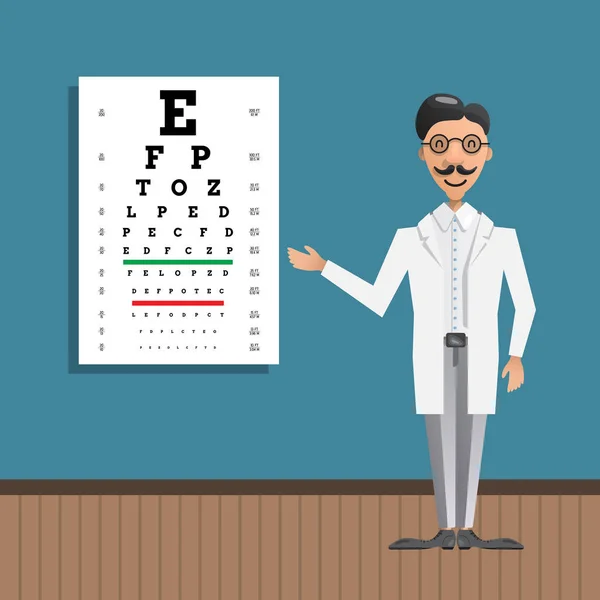 Ophtalmologiste test oculaire — Image vectorielle