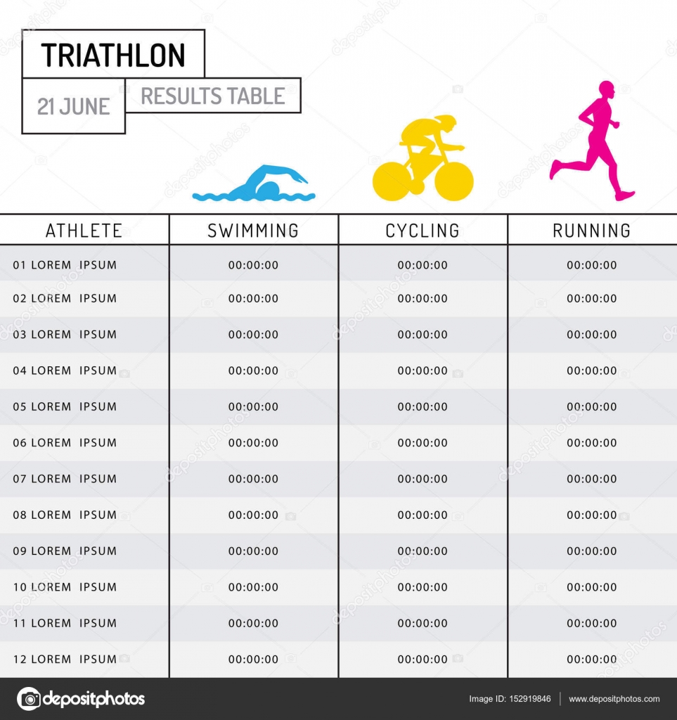 Table Results Triathlon Stock Vector C Shopplaywood 152919846