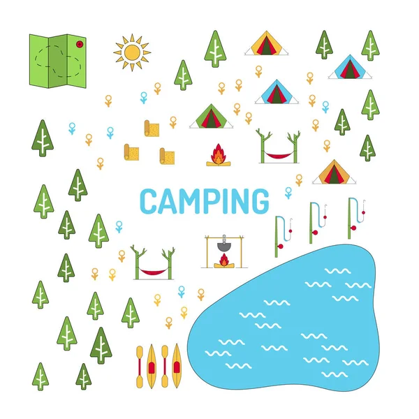 Camping map set Vektor — Stockvektor