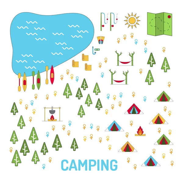 Mapa de camping conjunto vector — Vector de stock