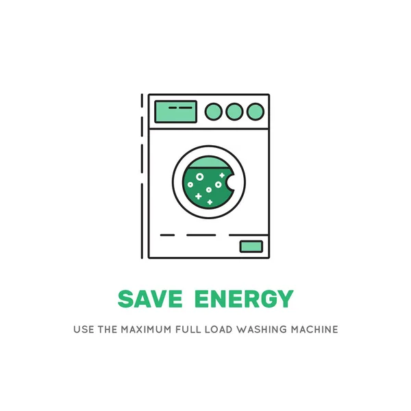 Ahorrar máquina de lavado de electricidad , — Archivo Imágenes Vectoriales