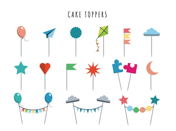 Set pastel y cupcake toppers — Vector de stock