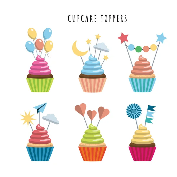 Cupcake-Topper setzen — Stockvektor