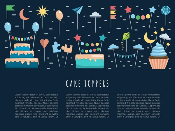 Set pastel y cupcake toppers — Vector de stock