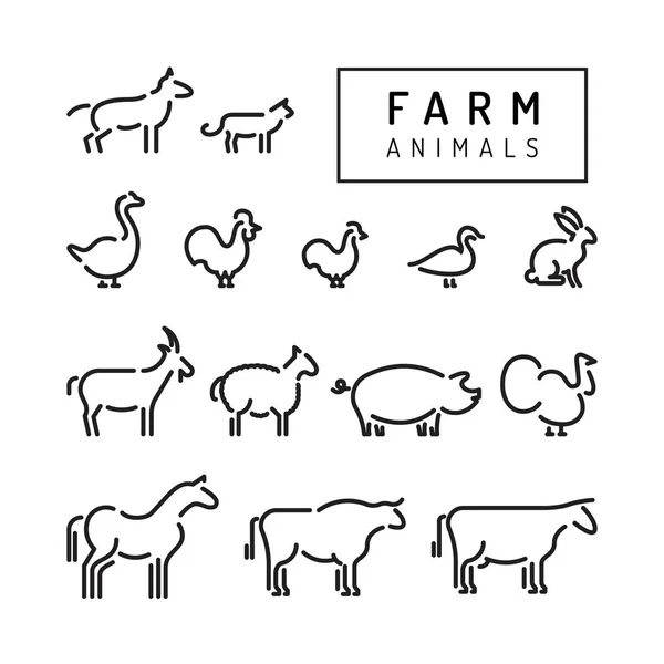 Farm vector animals silhouettes outline — Stock Vector