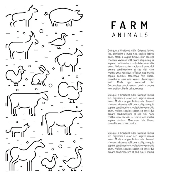 Granja vector animales siluetas esquema — Vector de stock