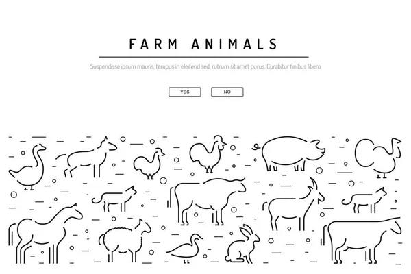 Bauernhof Vektor Tiere Silhouetten umreißen — Stockvektor