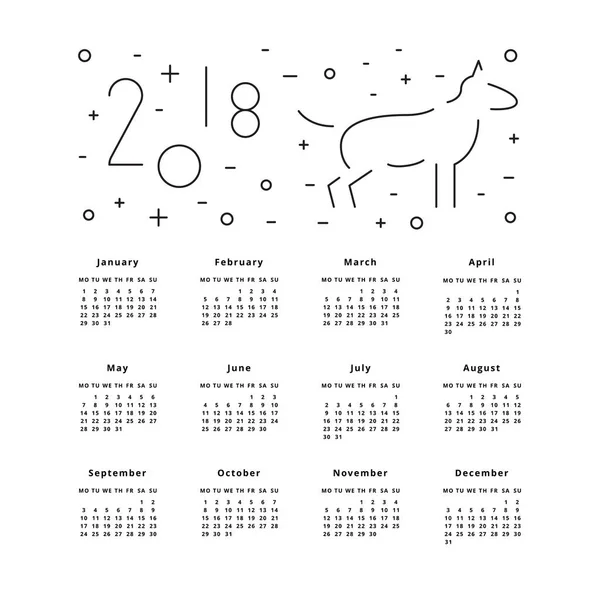 Calendar for 2018 Year — Stock Vector