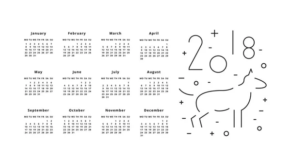 Calendario 2018 año — Vector de stock