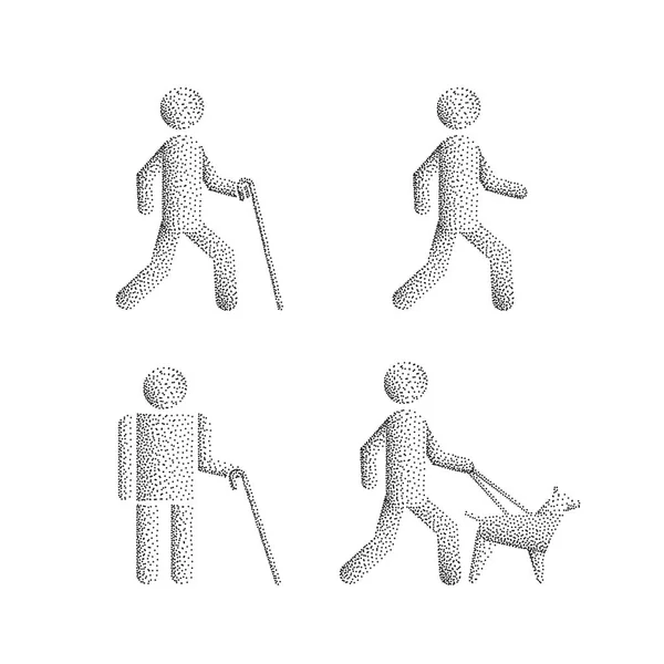 盲人と盲導犬を設定します。 — ストックベクタ