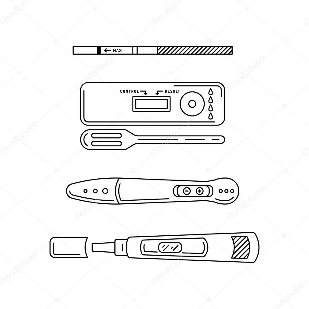 Vector outline silhouettes pregnancy test