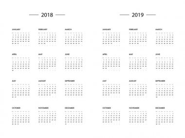 Takvim 2018 2019 yıl şablonu
