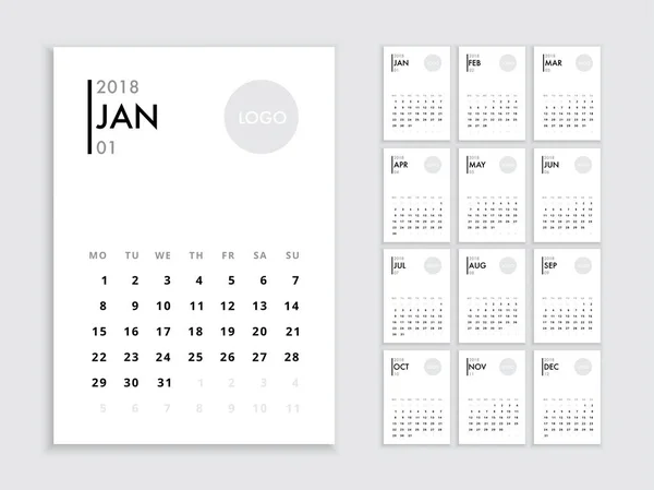 Modelo de calendário 2018 —  Vetores de Stock