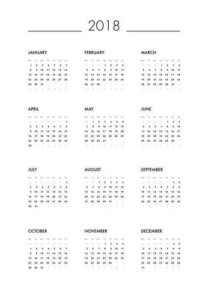 Calendario 2018 plantilla — Archivo Imágenes Vectoriales