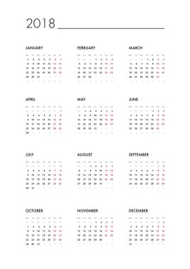 Takvim 2018 şablonu