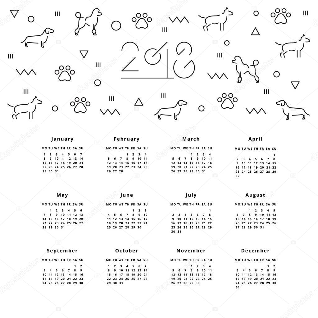 Calendar for 2018 Year