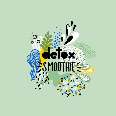 Vektör El Vegan Kafe için Detox Smoothie harfli logo tasarımı çizdi.
