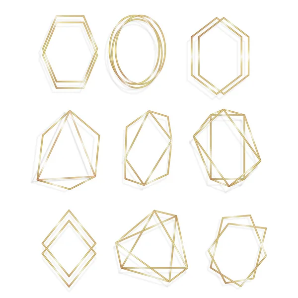 Set Gold of geometrical frame polyhedron line art — Stock Vector