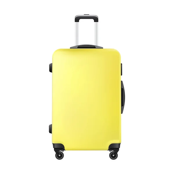 Żółty podróży plastikowa walizka realistyczna ręka Bagaż — Wektor stockowy