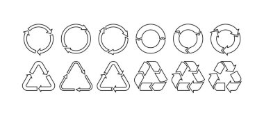 Çöp geri dönüşüm logosu. Yeniden kullan Geri dönüşümü azalt.