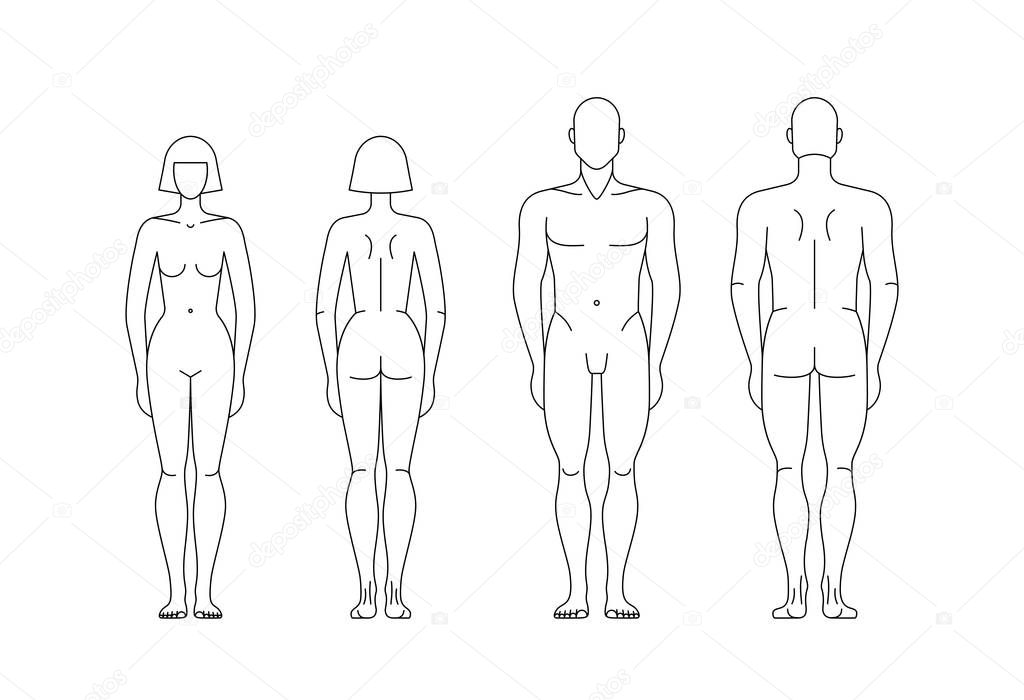 Figures of man and woman. Vector isolated editable template.
