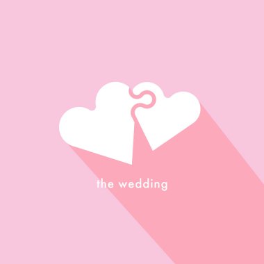 Düğün davetiyesi şablonu. Bulmaca vektör kalpli düğün kartı.