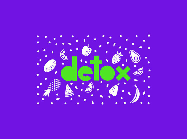 Векторное письмо детоксикации с иконками фрутов и вегетарианцев. Концепция диеты
.